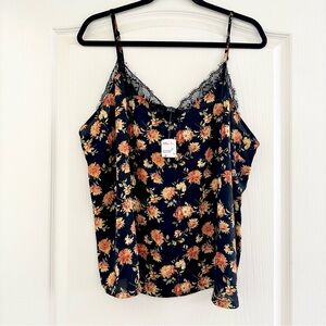 Forever 21 Plus Size Floral Lace Print Cami Tank Top Black 1X /2X